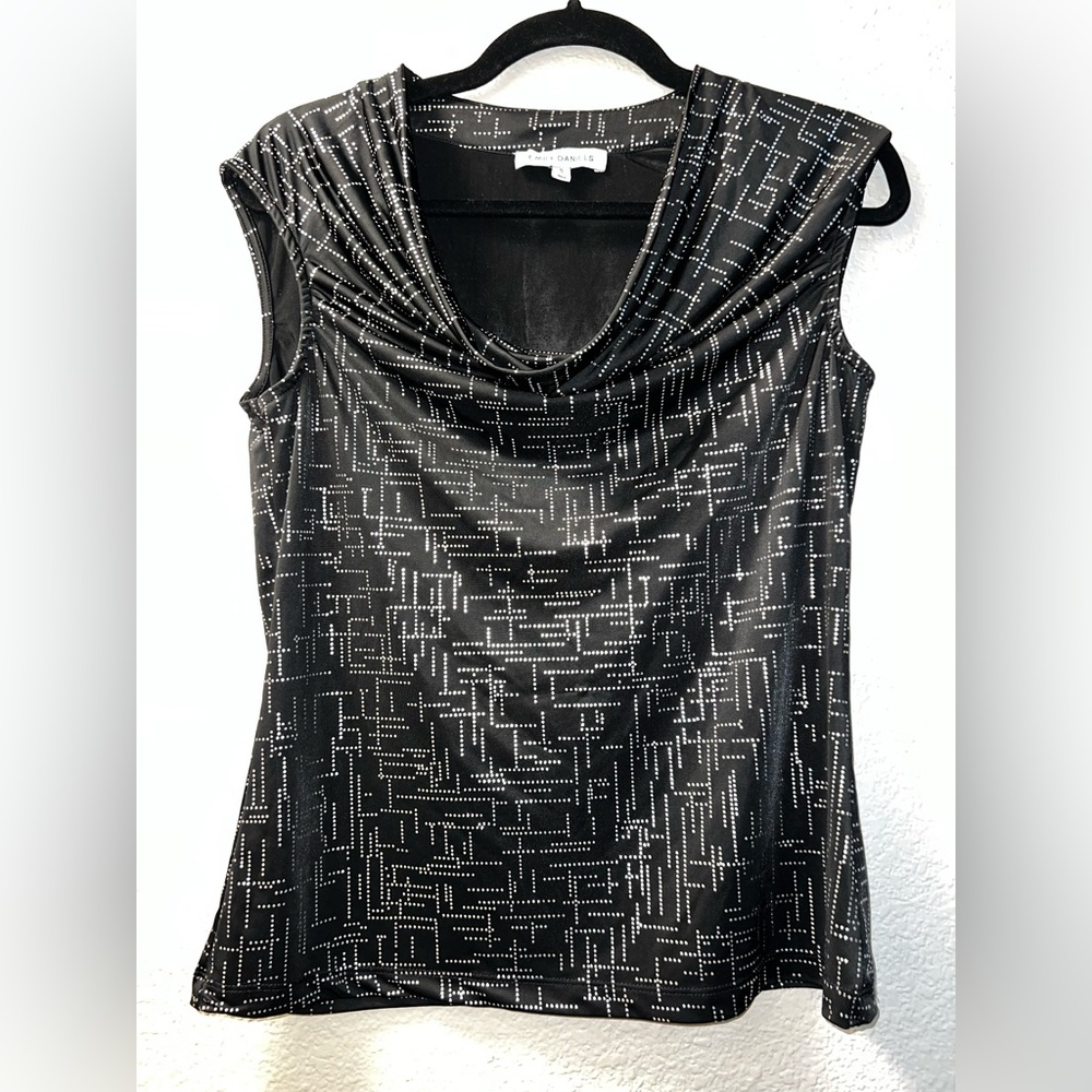 Chico's Black and White Graphic Ruched Blouse